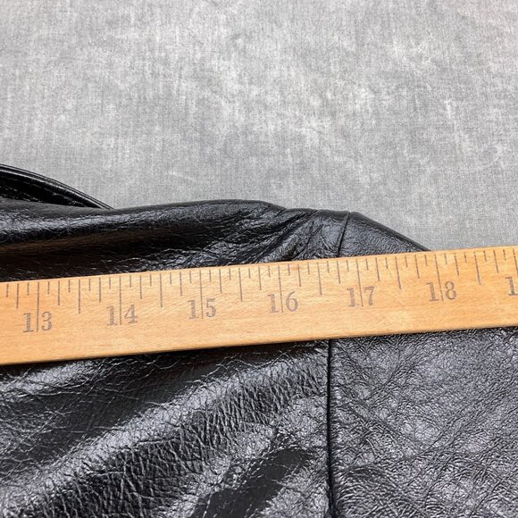 Maxima Wilsons Coat Women Lg Black Leather Double Breast Shiny Crinkle Long VTG - Picture 10 of 13
